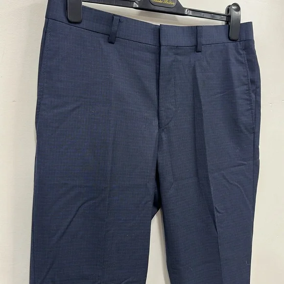 Ted Baket navy blue black Buffalo check wool pants 33R - Picture 2 of 7